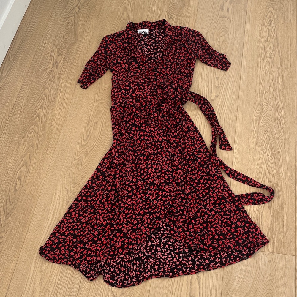 Ganni print wrap dress